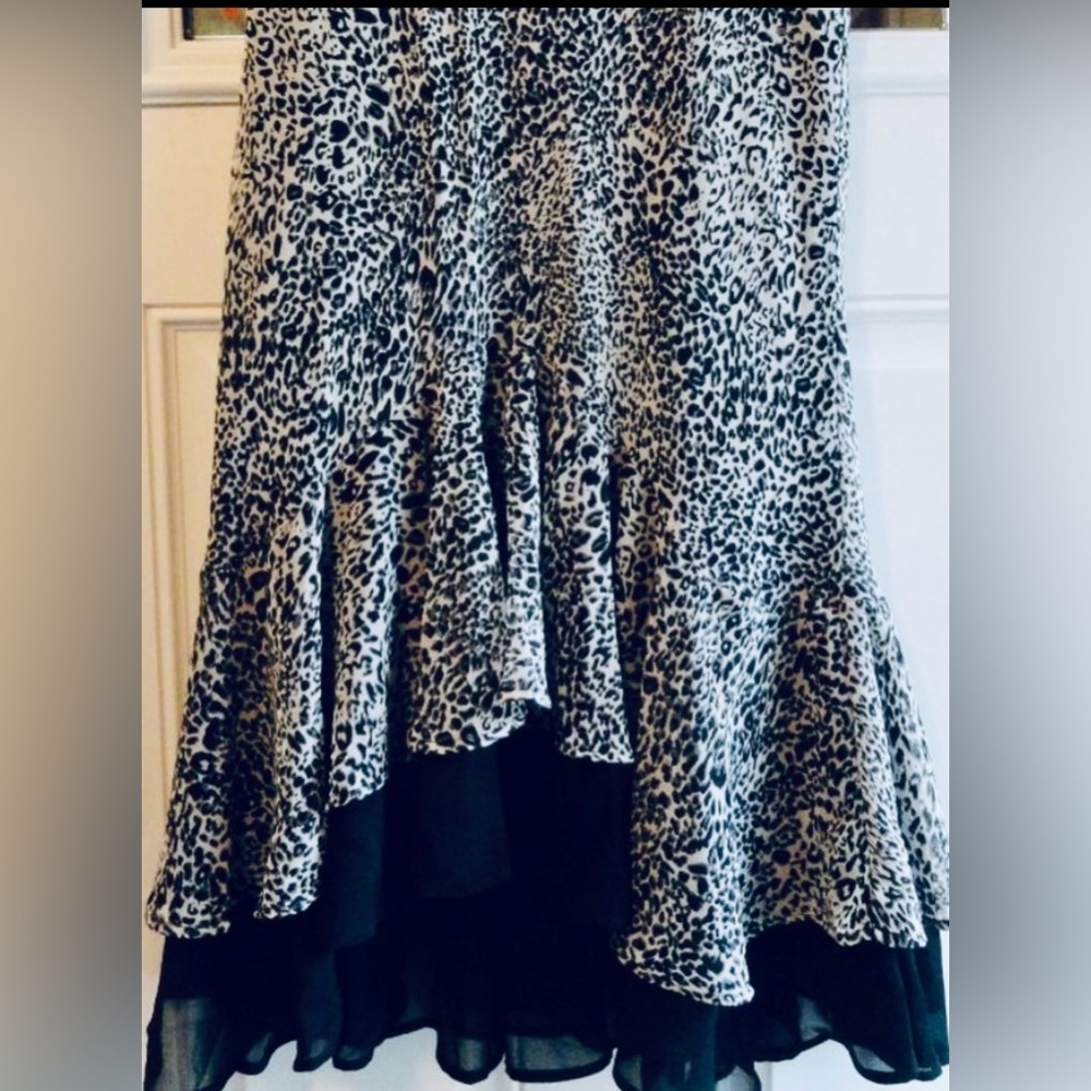 MIDNIGHT VELVET Leopard Asymmetrical Hi-Lo Mermaid Skirt, Black/White Small NWOT